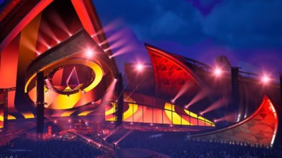 Fortnite Festival screenshot showing a large stage
