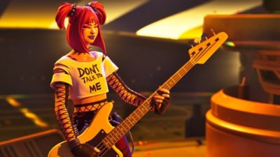 Fortnite Festival — снимок экрана, на котором персонаж играет на бас-гитаре