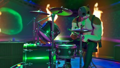 Temporada 3 do Fortnite Festival – captura de tela mostrando um personagem que é um baterista peculiar