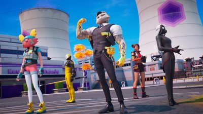 Captura de tela do Fortnite Remix Capítulo 2 mostrando uma variedade de skins de personagens