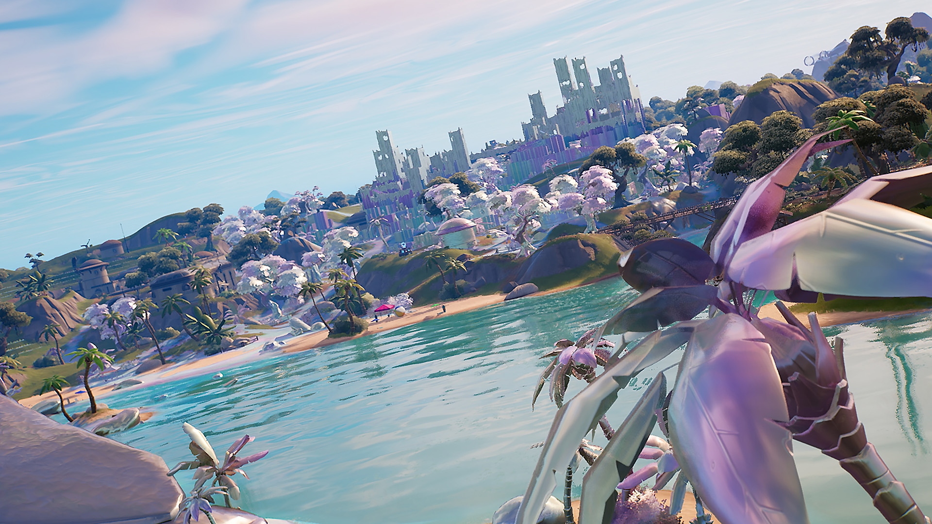 Fortnite - Capítulo 3 da Temporada 4 - captura de tela mostrando praia e água