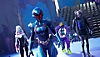 Captura de pantalla de Fortnite Capítulo 3 Temporada 4 de cuatro personajes caminando juntos.