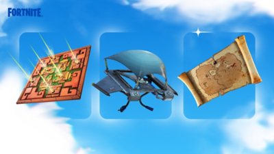 Fortnite Chapter 4 Season OG screenshot showing Poison Dart Trap, Itemized Glider Redeploy and Buried Treasure
