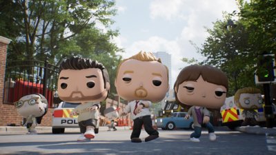 Funko Fusion screenshot showing characters from Shaun of the Dead