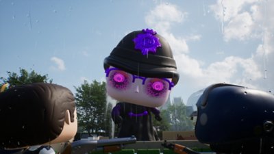 Funko Fusion screenshot showing an enemy in the game world based on Hot Fuzz