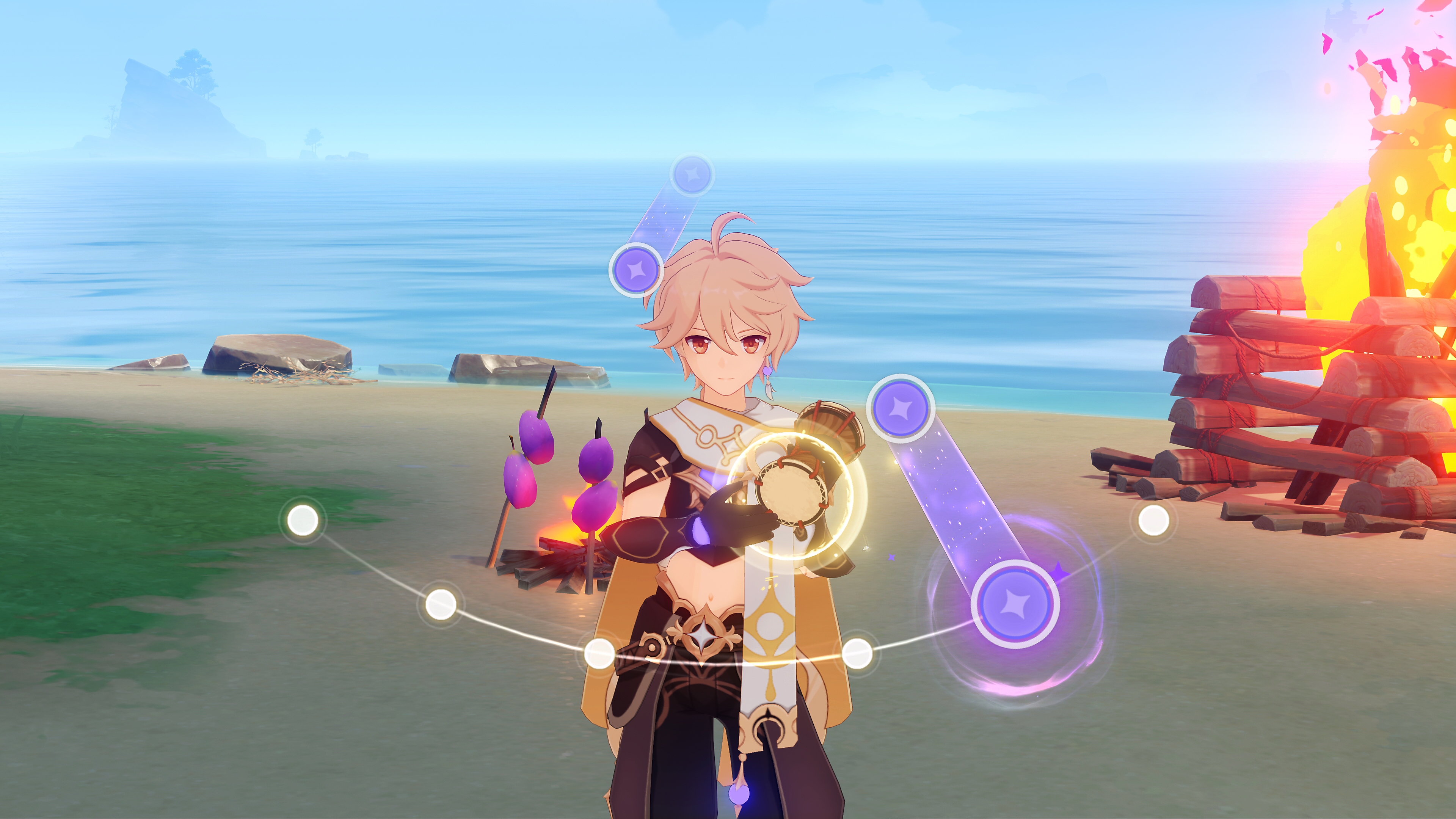 Genshin Impact: 2.7 Update-screenshot van een personage met de zee op de achtergrond