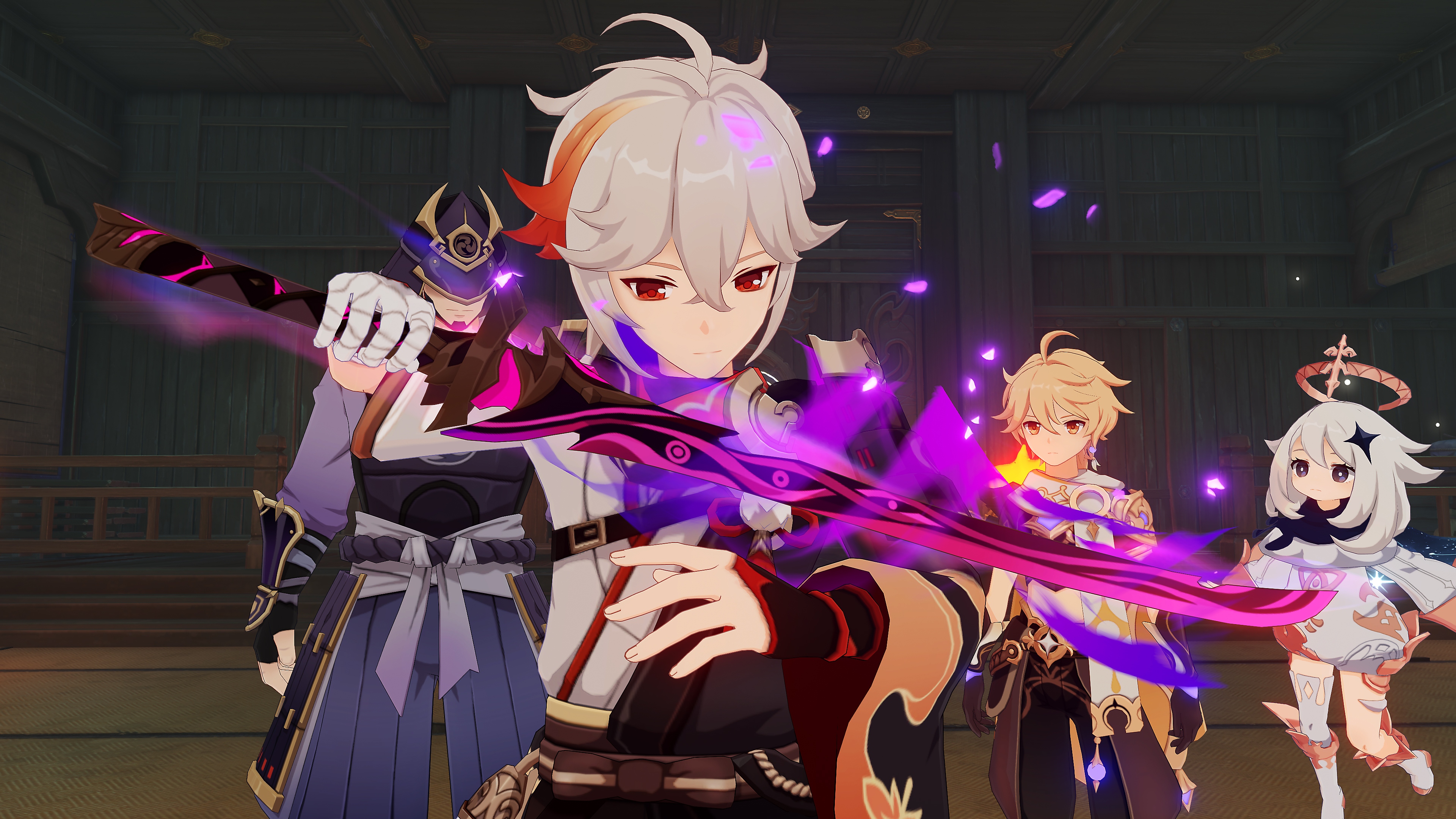 Impacto de GenShin: 2.8 Captura de pantalla de la actualización que muestra un personaje con una espada púrpura brillante