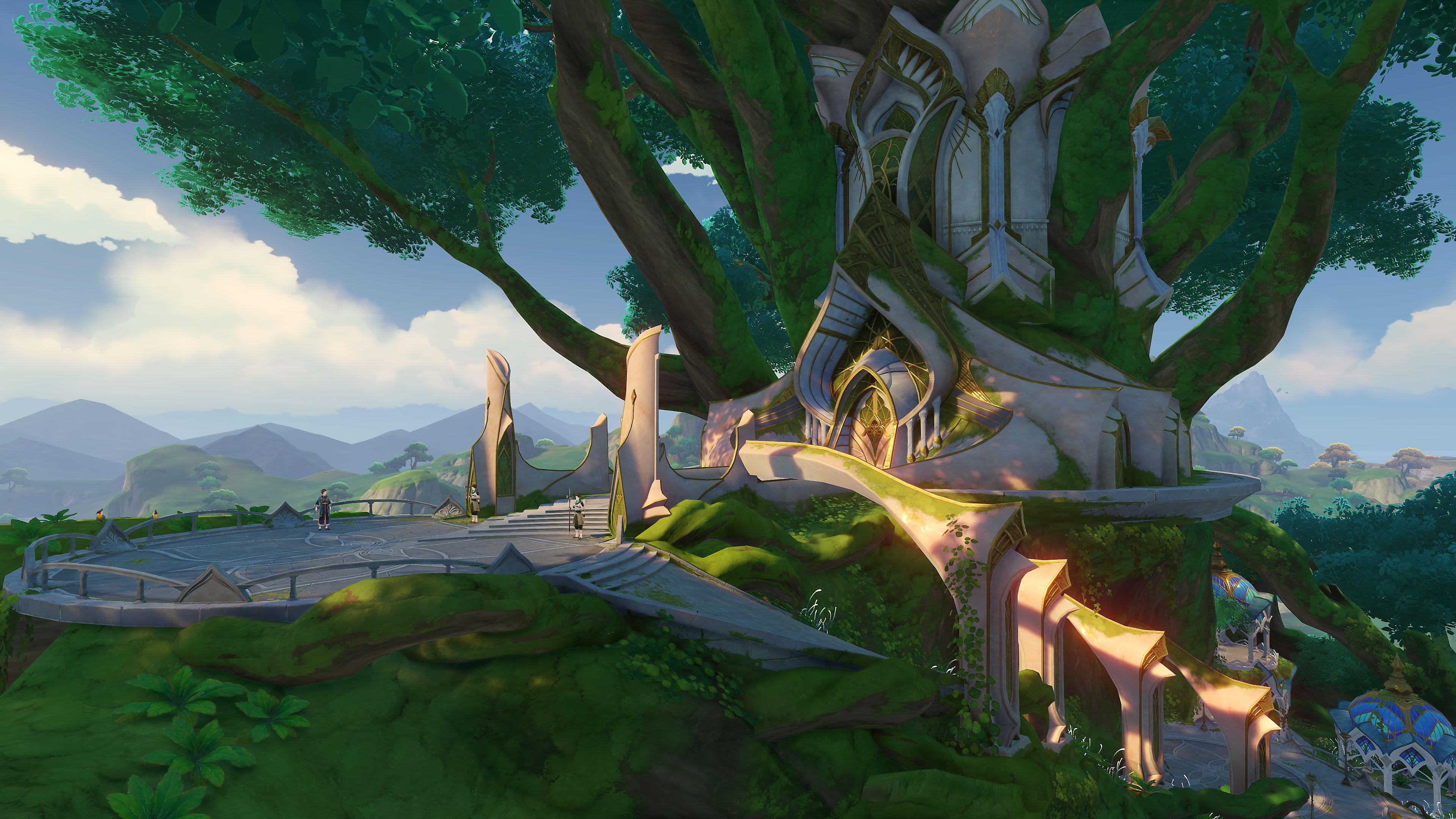 《原神》：3.0更新截屏，展示一栋盖在树里的建筑物