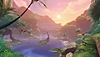 《原神》3.4版本螢幕截圖，顯示夕陽西下的水景