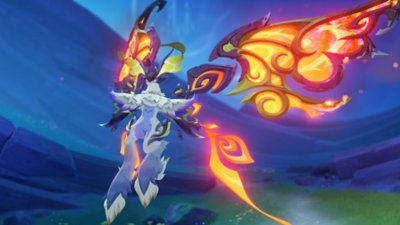 Genshin Impact 6.0 screenshot showing a moth-like creature with red and orange glowing wings 