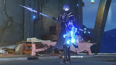 Genshin Impact 6.0 screenshot showing a character with a spear standing against an industrial background