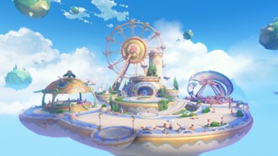 Captura de tela de Genshin Impact 6.1 mostrando uma ilha flutuante