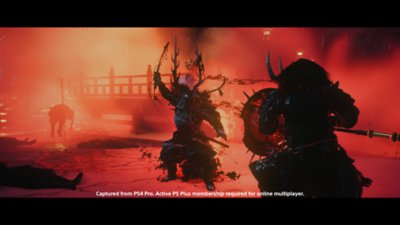 Captura de pantalla de Ghost of Tsushima: Legends - Batalla en un puente