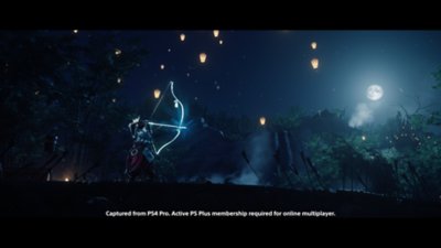 Captura de pantalla de Ghost of Tsushima: Legends - Arco y flecha a la luz de la luna