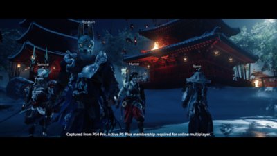 ghost of tsushima legends スクリーンショット - 武士たちと複数の建物