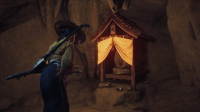 Gameplay screenshot from Ghost of Yōtei depicting an Altar of Reflection.