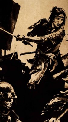 An animated artistic redention of Atsu striking down a samurai opponent. The words 'An unconventional story and journey' are overlaid./