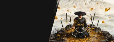 Cinematic screenshot from Ghost of Yōtei depicting Atsu overlook a dramatic, autumnal landscape.