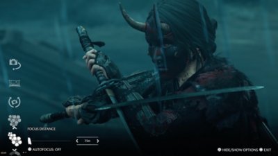 Multiple gameplay screenshots from Ghost of Yōtei depicting various uses of Photo Mode.