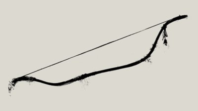 Black and white ink-style rendering of a traditional Japanese bow and arrow.