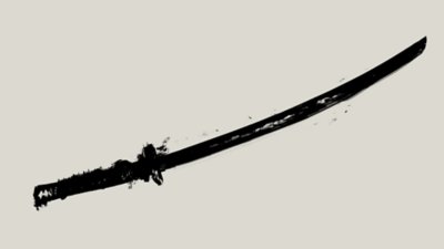 Black and white ink-style rendering of a katana sword.
