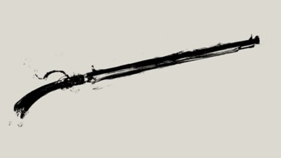 Black and white ink-style rendering of a matchlock rifle.