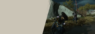 Decorative background depicting Atsu facing off against an enemy.
