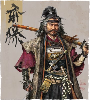 Artistic rendering of a greying ronin in traditional samurai attire.