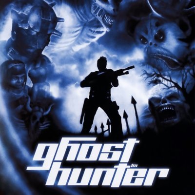 Ghosthunter – Laden-Artwork, das einen Charakter mit einer Waffe in der Hand und Monster im Hintergrund zeigt