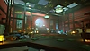 Istantanea della schermata di Ghostwire: Tokyo che mostra una stanza dalle pareti rosse con travi di legno e cuscini sparsi sul pavimento 
