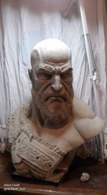 grafiki fanów god of war – popiersie kratosa