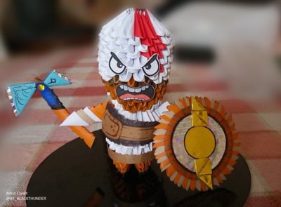 fan art de god of war: estatuilla en papel de kratos