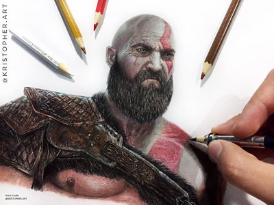 arte de fã de god of war - desenho a lápis de kratos