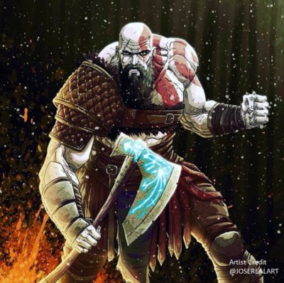 arte de fã de god of war - animação do kratos com o machado