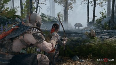 god of war pc screenshot showing Kratos and Atreus hunting