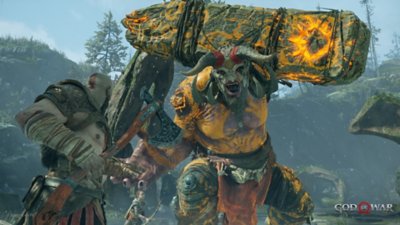 god of war pc screenshot showing Kratos in combat with a large enemy