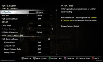 god of war ragnarok accessibility UI text size xxl