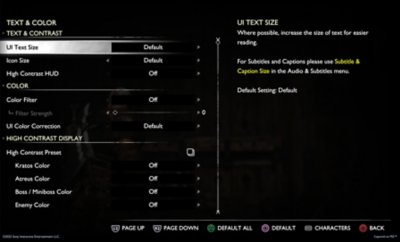 god of war ragnarok accessibility UI text size default