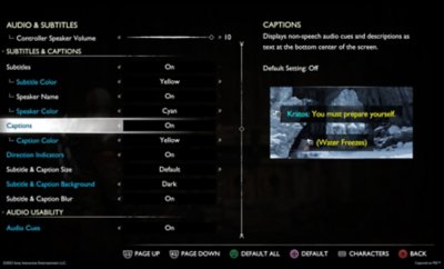 god of war ragnarok accessibility audio subtitles menu