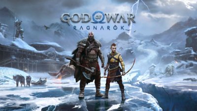 صورة فنية أساسية للعبة God of War راغنروك تعرض كريتوس وأتريوس يحملان أسلحة.