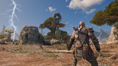 captura de pantalla de god of war ragnarok para pc - kratos en el desierto