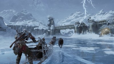 god of war ragnarok - achtergrond met slee