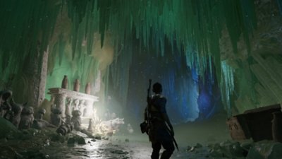 God of War Ragnarök PC - Capture d'écran d'Atreus dans une grotte