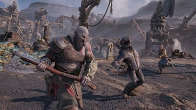 《God of War Ragnarok》PC版截屏 – 战斗中的奎托斯