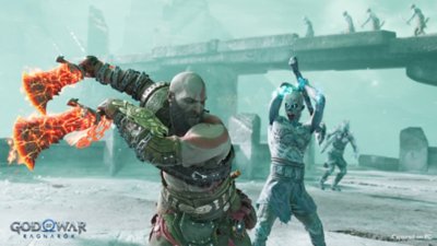 captura de pantalla de god of war ragnarok para pc - ataque rúnico con espadas