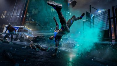 Gotham Knights screenshot showing Nightwing performing a swinging kick