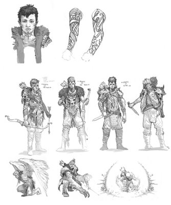 Konzeptkunst-Skizze von Atreus aus God of War Ragnarök.