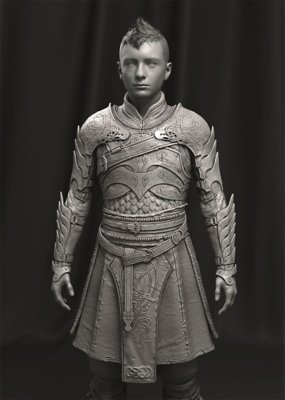 Model 3D fără textură cu Atreus din God of War Ragnarök.