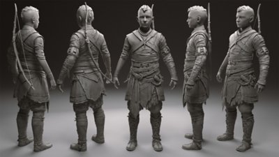 Modelo 3D sem textura do Atreus em God of War Ragnarök.