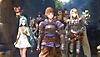 Granblue Fantasy Relink – snímek obrazovky zobrazující Grana, Lyrii, Vyrna, Katalinu a další postavy 